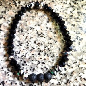 Handmade Eternal Flame lava beads and black faceted beads bracelet